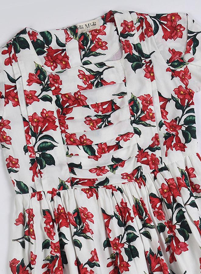 بيلا مودا فستان بيلا مودا بطبعة زهور مربعة بخصر محدد وتنورة واسعة - Image 3