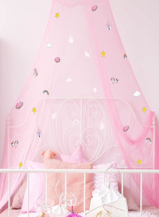 BOAO Stars Glow in The Dark Bed Canopy for Girls Unicorn Room Decor - Pink Bed Canopy Crib Mosquito Net Fluorescent Mosquito Net Hanging - Image 1