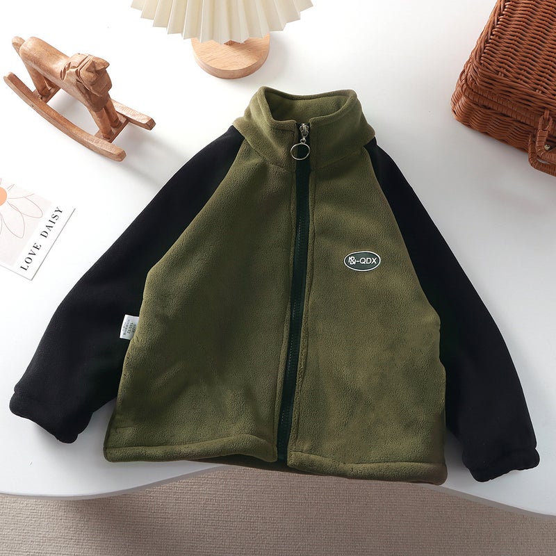 Children'S Fleece Jacket Style Medium And Large Kidsren'S Fashionable And Versatile Thickeneded Austrian Velvet Outerwear For Boys And Girls - Image 1