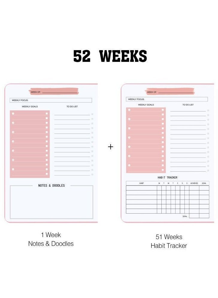 [عبوة من قطعتين] مخطط أسبوعي بدون تاريخ، دفتر أهداف أسبوعي بحجم A5، مجلة تعقب العادات، مخطط قائمة المهام، مخطط الأهداف، (وردي) - Image 2
