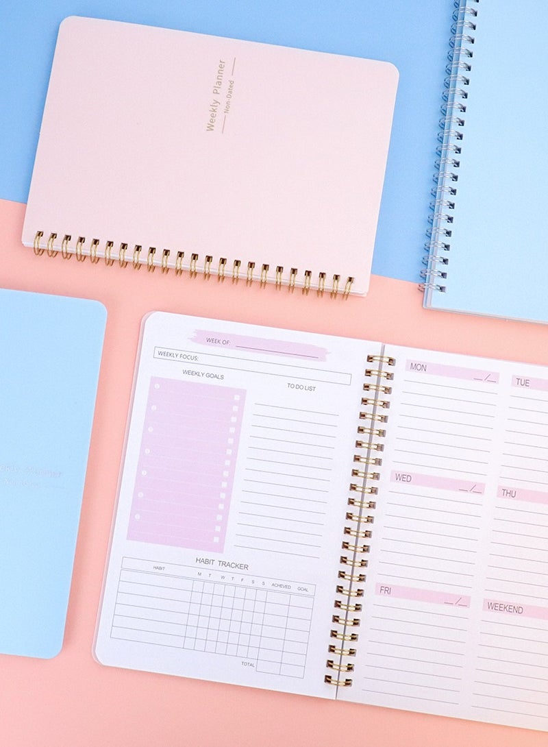 [عبوة من قطعتين] مخطط أسبوعي بدون تاريخ، دفتر أهداف أسبوعي بحجم A5، مجلة تعقب العادات، مخطط قائمة المهام، مخطط الأهداف، (وردي) - Image 3