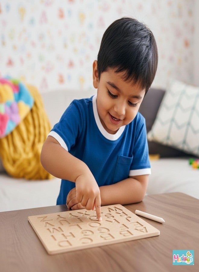 Maskeen Wooden Colourful Alphabets Puzzle Toy Tray for Kids with knobs Featuring 3D Shapes - Image 3