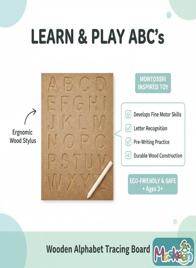 Maskeen Wooden Colourful Alphabets Puzzle Toy Tray for Kids with knobs Featuring 3D Shapes - Image 5