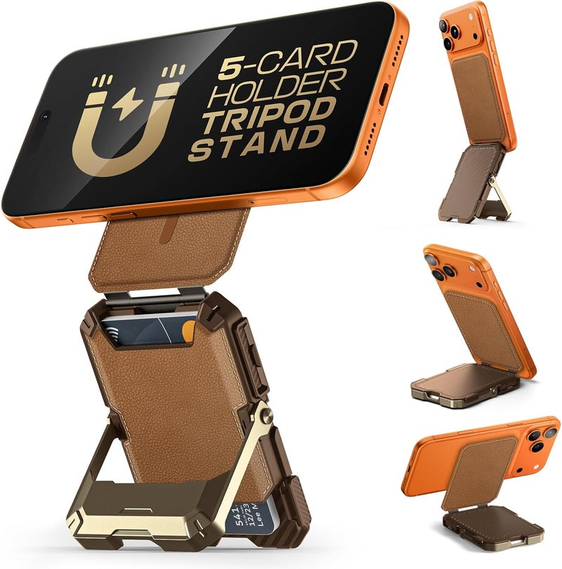 SupCase for MagSafe Wallet with Stand, Magnetic Wallet for Men, [Hold 5 Cards] [Adjustable Stand] [RFID Blocking] Phone Stand Credit Card Holder Tripod for iPhone 16/15/14/13/12 Series - Image 1