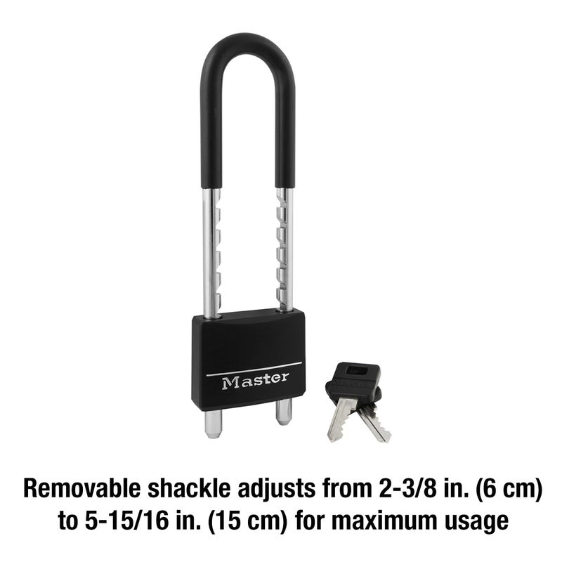 Master Lock 527D Adjustable Shackle Padlock with Key, Black - Image 2