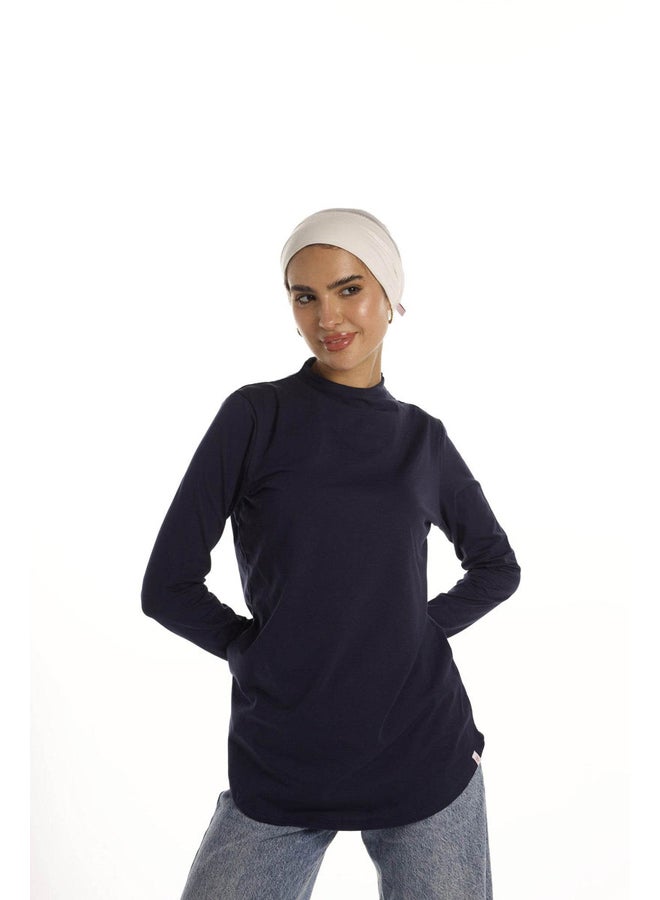 Breathe double layer long fit long sleeves basic t-shirt for women-Navy Blue - Image 1