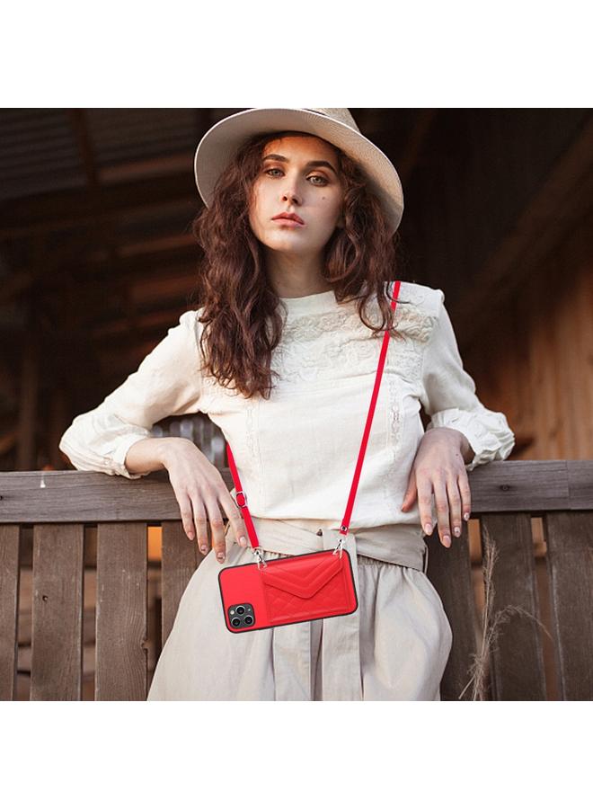 S-TOP Case For iPhone 11 Pro Rhombic Texture Card Bag RFID Phone Case with Long Lanyard - Image 2