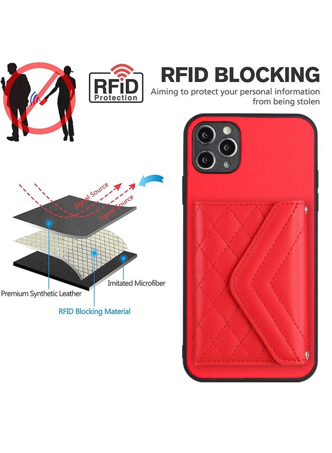 S-TOP Case For iPhone 11 Pro Rhombic Texture Card Bag RFID Phone Case with Long Lanyard - Image 5