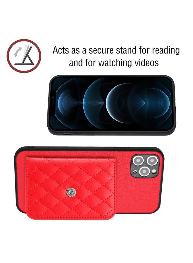 S-TOP Case For iPhone 11 Pro Rhombic Texture Card Bag RFID Phone Case with Long Lanyard - Image 4