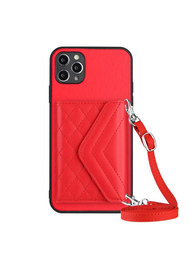S-TOP Case For iPhone 11 Pro Rhombic Texture Card Bag RFID Phone Case with Long Lanyard - Image 1