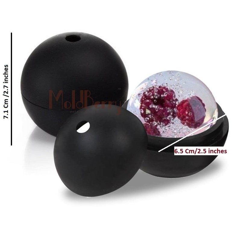 MoldBerry Ice Ball Mould Combo Single Cavity Sphere Flexible Silicone Ice Ball Moulds Round Big Size for Freezer Whiskey 65 x 65 x 71 Cm Pack of 2 Multi Color - Image 2