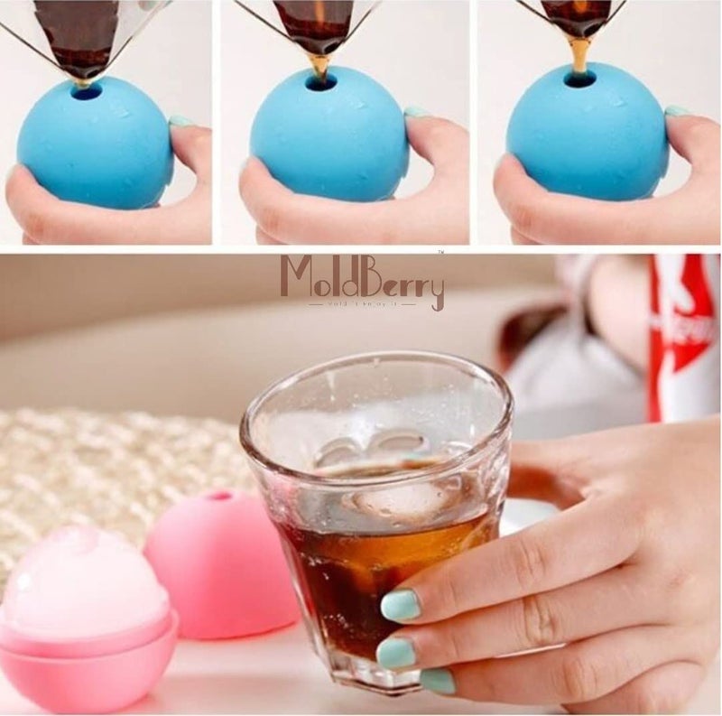 MoldBerry Ice Ball Mould Combo Single Cavity Sphere Flexible Silicone Ice Ball Moulds Round Big Size for Freezer Whiskey 65 x 65 x 71 Cm Pack of 2 Multi Color - Image 3