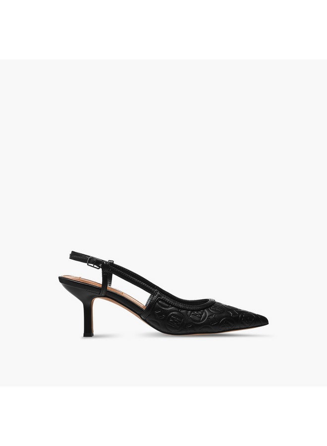 ELLE Women's Monogram Detail Shoes with Buckle Closure and Stiletto Heels - Image 1