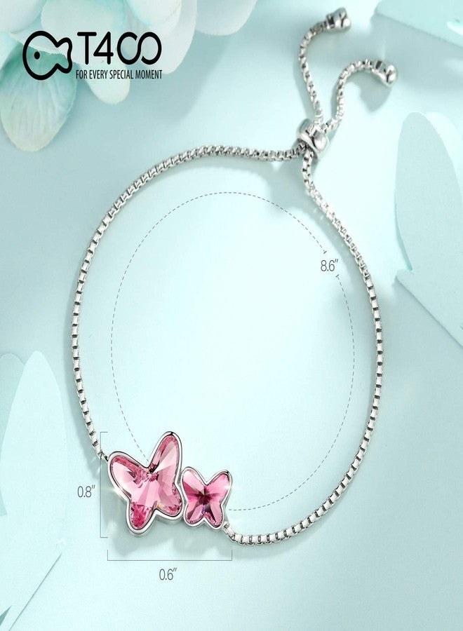 T400 Bracelets for Women Pink Butterfly Crystal Link Bracelet Ajustable Jewelry Birthday Gift for Her - Image 5