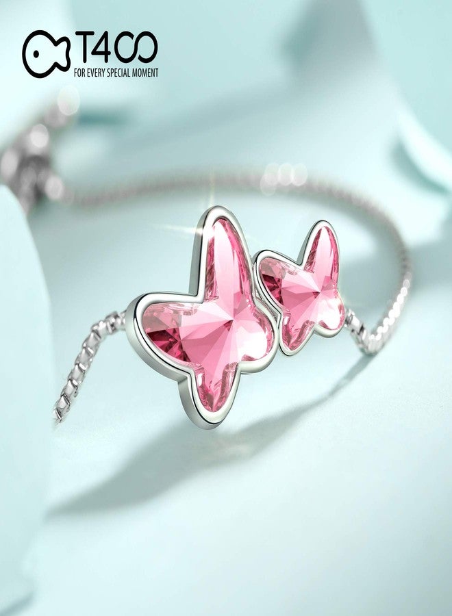 T400 Bracelets for Women Pink Butterfly Crystal Link Bracelet Ajustable Jewelry Birthday Gift for Her - Image 4