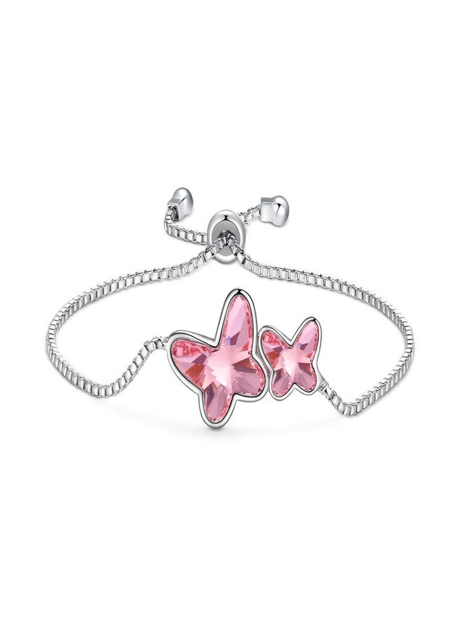 T400 Bracelets for Women Pink Butterfly Crystal Link Bracelet Ajustable Jewelry Birthday Gift for Her - Image 1