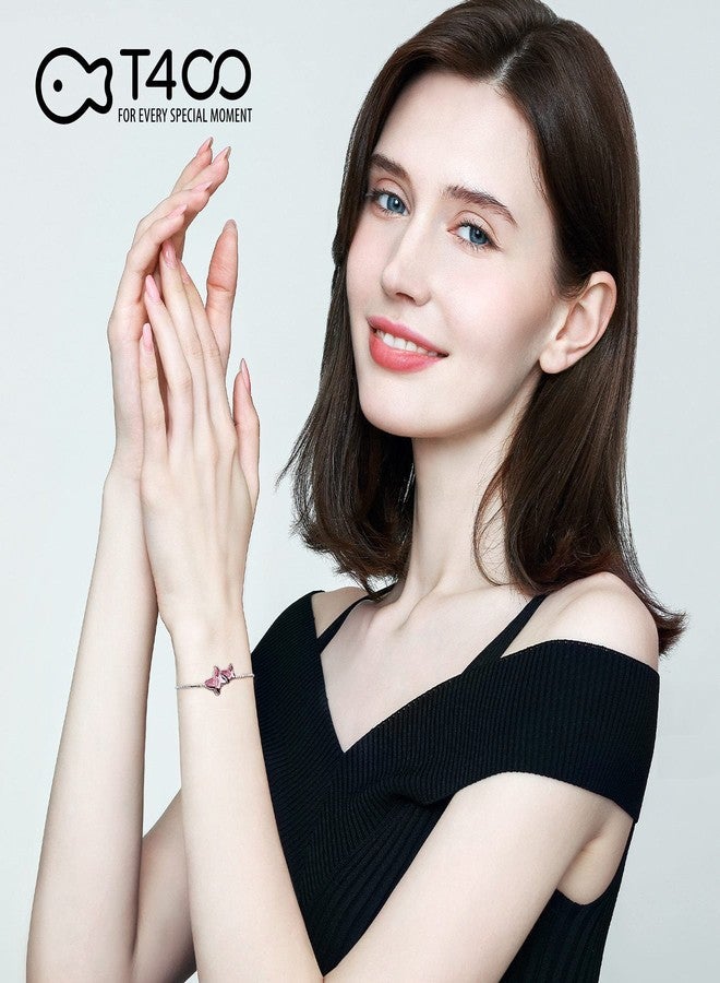 T400 Bracelets for Women Pink Butterfly Crystal Link Bracelet Ajustable Jewelry Birthday Gift for Her - Image 2