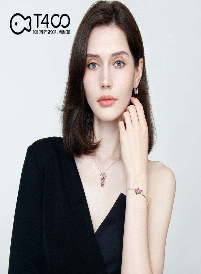 T400 Bracelets for Women Pink Butterfly Crystal Link Bracelet Ajustable Jewelry Birthday Gift for Her - Image 3