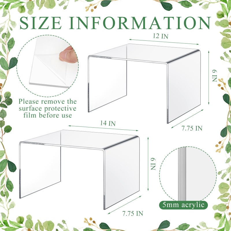 Rattanview 2 Pcs 12 Inch  14 Inch Large Acrylic Risers Display Stands 5 Mm Thick Acrylic Shelf Riser Showcase For Collectibles Jewelry Cupcakes Food Figures Perfume Cabinet (Clear) - Image 2