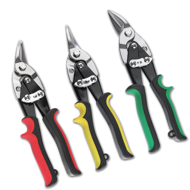 HAUTMEC 3-Piece Aviation Tin Snips for Cutting Metal Sheet, CR-V Steel Miter Shears for Straight, Left & Right Cuts, 10 Inch Heavy-Duty Sheet Metal Cutters with Safety Lock & Ergonomic Grip - HT0068 - Image 1