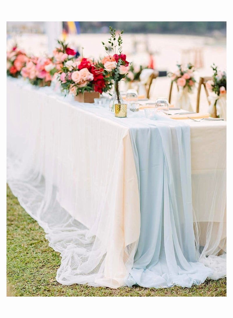 Zikra Baby Blue Chiffon Table Runner Boho Chiffon Table Runner Sheer for Romantic Wedding Decor Bridal and Baby Shower Birthday Rustic Party Decoration 29x120 Inch - Image 3
