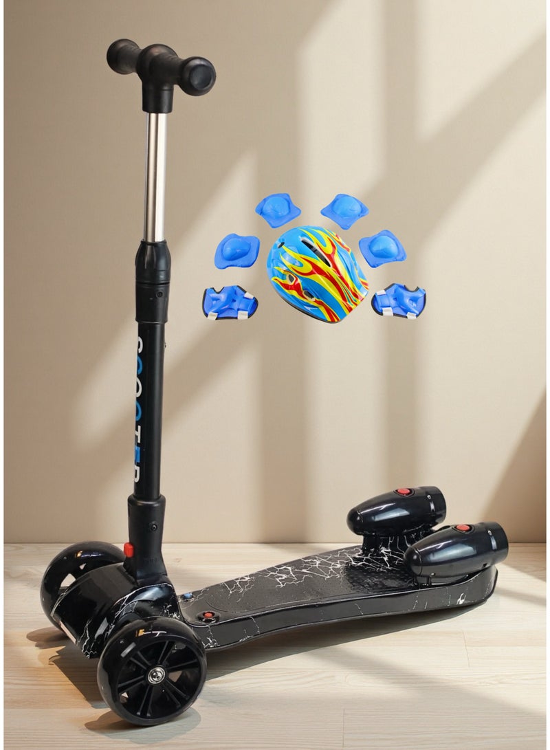 إيزي فيتشور سكوتر ركل إيزي فيوتشر للأطفال من سن 3 إلى 14 عامًا، بتصميم ثلاثي العجلات مع توجيه مائل، وعجلات بإضاءة LED، وموسيقى بلوتوث، ورذاذ ماء لتأثير الدخان - رحلة خارجية ممتعة وآمنة تتضمن مجموعة معدات الحماية الكاملة - Image 1