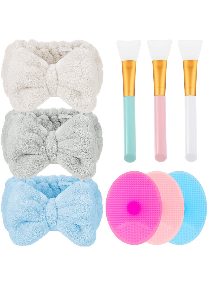 Patelai Patelai 9 Pieces Microfiber Bowtie Headbands Silicone Face Cleanser and Massager Brush Silicone Face Mask Brush  Hair Accessories Set for Women  Adult 