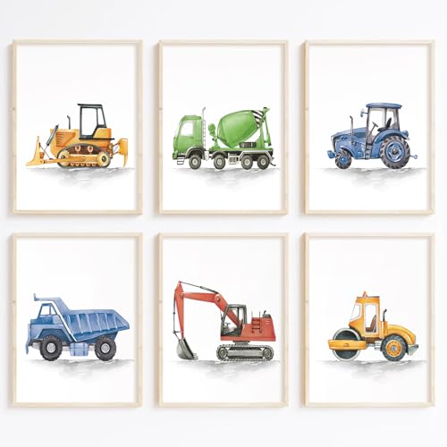 Joocrise Boys Truck Wall Art Set of 6 Truck Vehicle Canvas Wall Decor Toddler Construction Wall Art Watercolor Playroom Kids Pictures Prints Nursery Artwork for Room Bedroom 8x10 Inch Unframed - Image 1