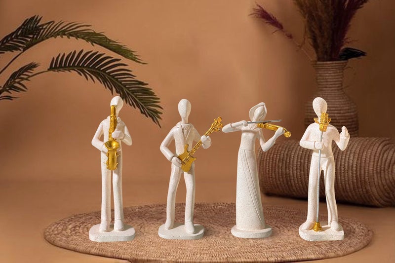 Xtore Stylish Stone Finish Musician Male & Female Statue for Home Decor (Pack of 4, White) - Image 1