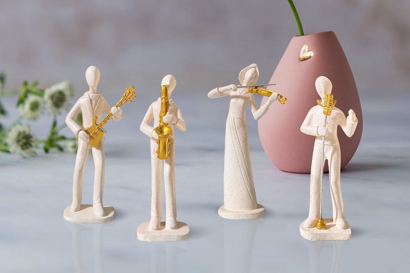 Xtore Stylish Stone Finish Musician Male & Female Statue for Home Decor (Pack of 4, White) - Image 3