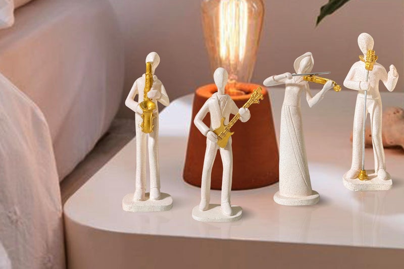 Xtore Stylish Stone Finish Musician Male & Female Statue for Home Decor (Pack of 4, White) - Image 5
