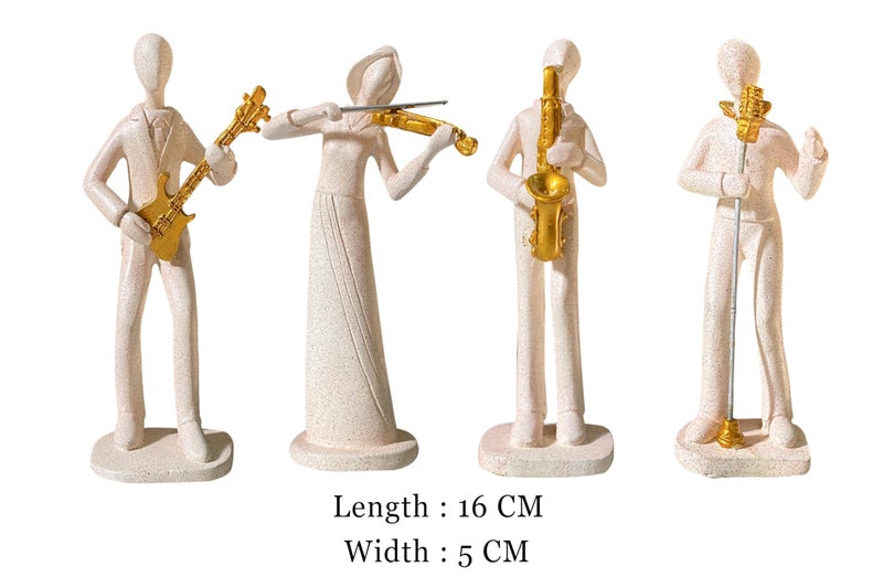 Xtore Stylish Stone Finish Musician Male & Female Statue for Home Decor (Pack of 4, White) - Image 4