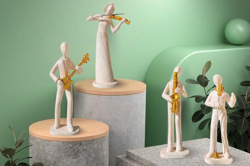 Xtore Stylish Stone Finish Musician Male & Female Statue for Home Decor (Pack of 4, White) - Image 2
