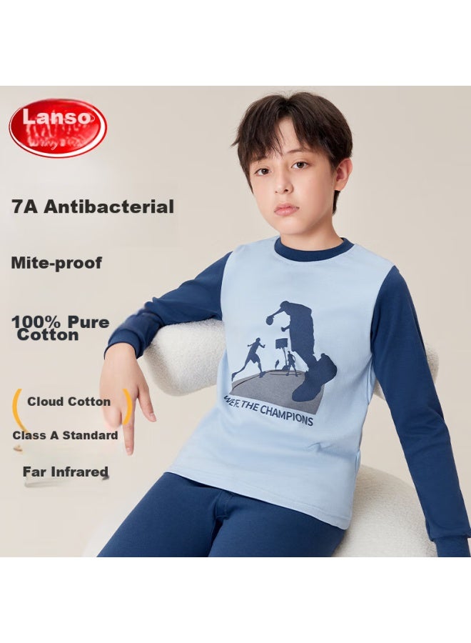 LANG SHA Langsha Children's Thermal Underwear, Pure Cotton Boys' Autumn Top And Pants Set, Class A, For Older Children, Boys' Autumn And Winter Round Neck Undershirt  - Image 1