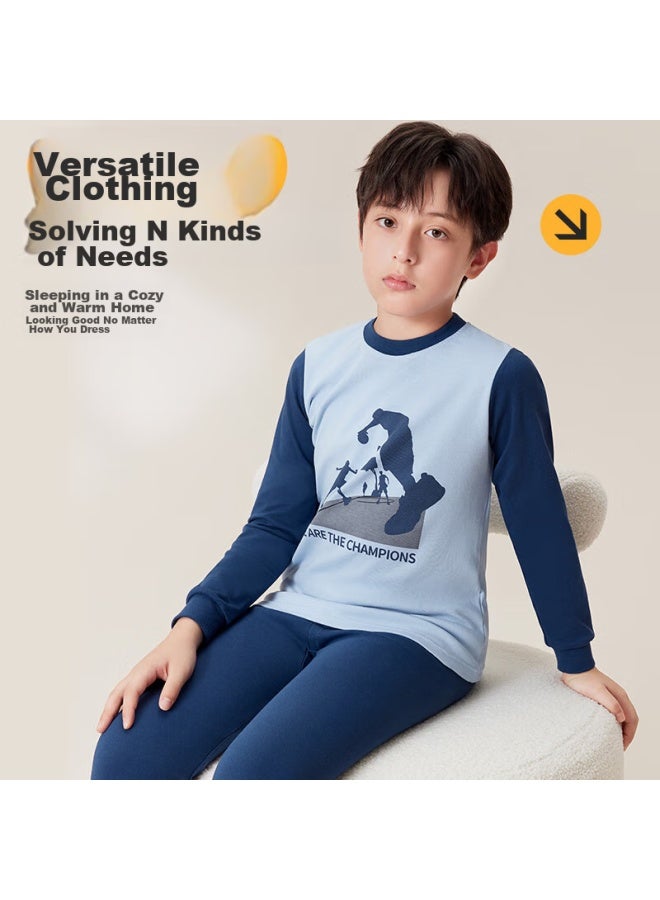 LANG SHA Langsha Children's Thermal Underwear, Pure Cotton Boys' Autumn Top And Pants Set, Class A, For Older Children, Boys' Autumn And Winter Round Neck Undershirt  - Image 4