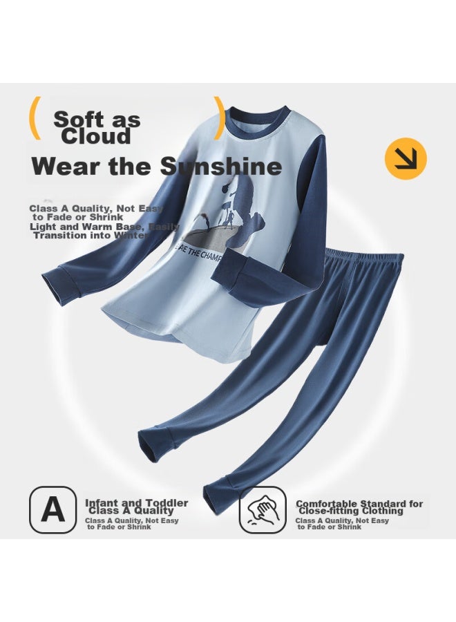 LANG SHA Langsha Children's Thermal Underwear, Pure Cotton Boys' Autumn Top And Pants Set, Class A, For Older Children, Boys' Autumn And Winter Round Neck Undershirt  - Image 2
