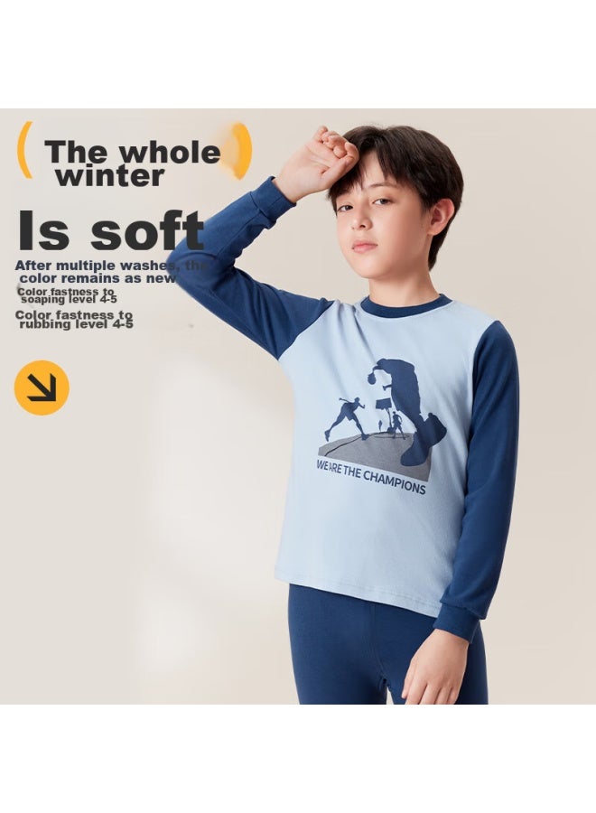 LANG SHA Langsha Children's Thermal Underwear, Pure Cotton Boys' Autumn Top And Pants Set, Class A, For Older Children, Boys' Autumn And Winter Round Neck Undershirt  - Image 5