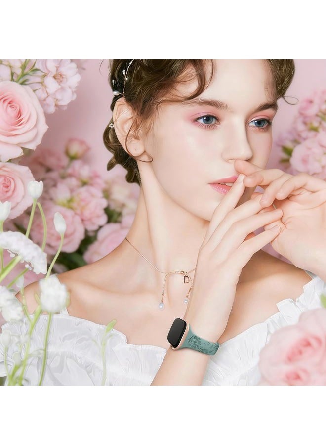 AMSKY 6 Pack Slim Floral Engraved Bands Compatible with Apple Watch Band 40mm 41mm 42mm 38mm 44mm 45mm 46mm 49mm for Women,Cute Silicone Sport Strap for iWatch Series 10 Ultra 9 8 7 6 5 4 3 2 1 SE - Image 4