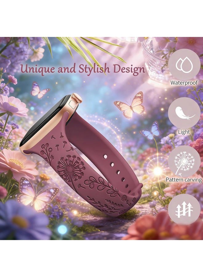 AMSKY 6 Pack Slim Floral Engraved Bands Compatible with Apple Watch Band 40mm 41mm 42mm 38mm 44mm 45mm 46mm 49mm for Women,Cute Silicone Sport Strap for iWatch Series 10 Ultra 9 8 7 6 5 4 3 2 1 SE - Image 2