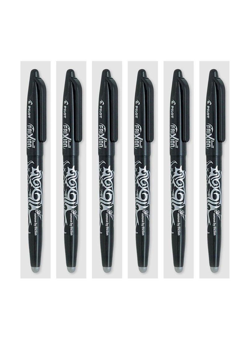 PILOT 6-Piece Frixion Erasable Ball Pen 0.7mm Tip Black Ink - Image 1
