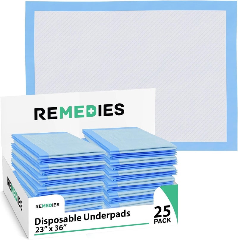 علاجات - وسادات سرير قابلة للتصرف 23" × 36" - 25 عدداً - وسادات سرير كبيرة لسلس البول - لكبار السن والبالغين والأطفال - وسادات امتصاص البالغين القابلة للتصرف للأسرة والأثاث