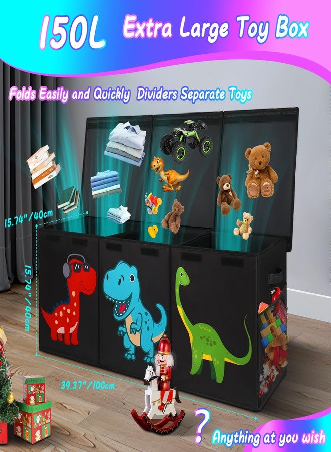 Mabahoo Extra Large Toy Box Chest, Collapsible Storage Organizer with Lids, Sturdy Dinosaur Toybox for Boys Girls, 40"x16"x16" Kids Storage Bin Box Baskets for Living Room, Playroom, Bedroom, Nursery - Image 2