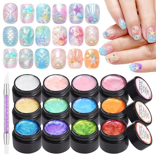 SAVILAND 3D Sculpture Gel Set 12 NoWipe Satin Luster 3D Sculpting Gel for Nail Art NonSticky Hand Carving Molding Gels with DualTipped Silicone Pen for Nail Art Design DIY Home Manicure 5g Each - Image 1
