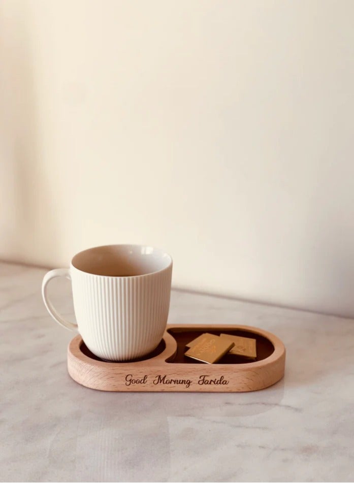 Home Styling Collection Wooden Tray that comes with a built in coaster space - Image 1