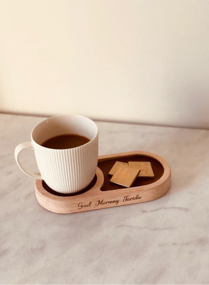 Home Styling Collection Wooden Tray that comes with a built in coaster space - Image 2