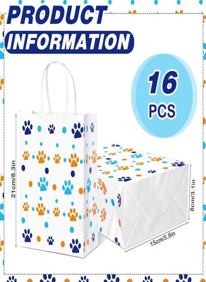 Kolldenn 16 Pcs Cartoon Dog Paw Paper Bags with Handles Blue And Orange Dog Birthday Party Favor Paw Treat Goodie Gift Bags for Cartoon Party Supplies, 8.3 x 5.9 x 3.1'' - Image 2