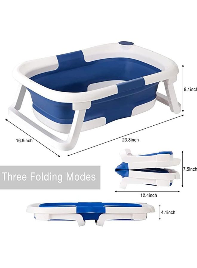 عربست حوض استحمام للأطفال حوض استحمام قابل للطي ، حوض استحمام قابل للطي ، حوض دش آمن محمول مع وسادة وسادة قابس مياه ساق دعم غير قابلة للانزلاق لحديثي الولادة ، طفل صغير ، رضيع (أزرق) - Image 3