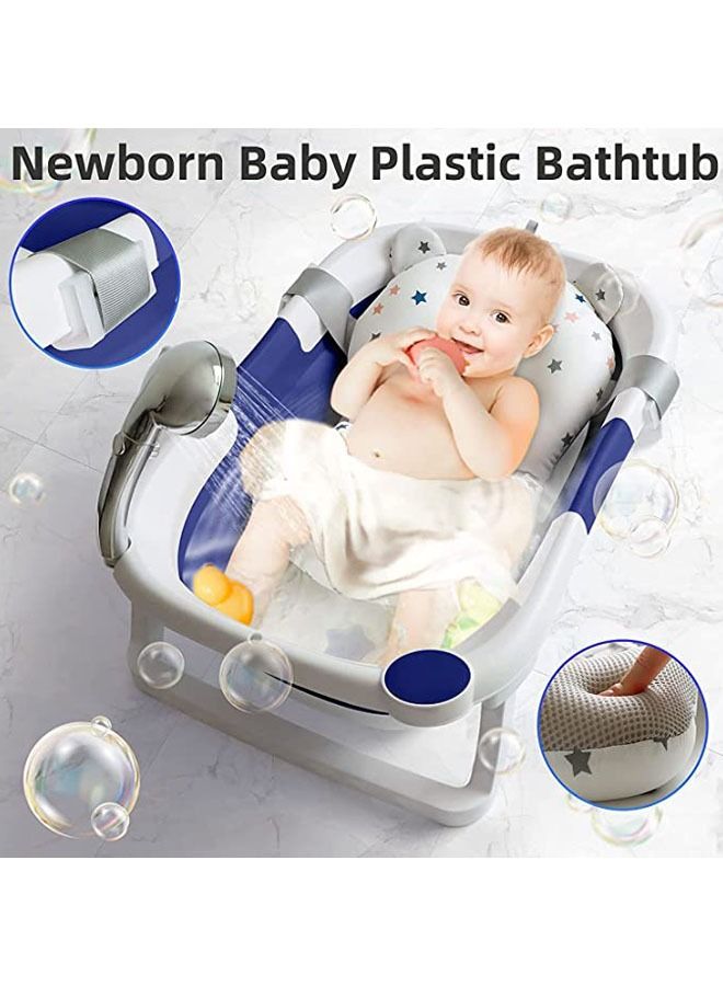 عربست حوض استحمام للأطفال حوض استحمام قابل للطي ، حوض استحمام قابل للطي ، حوض دش آمن محمول مع وسادة وسادة قابس مياه ساق دعم غير قابلة للانزلاق لحديثي الولادة ، طفل صغير ، رضيع (أزرق) - Image 2