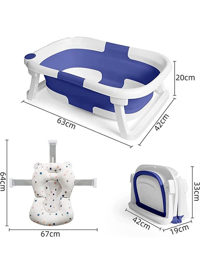 عربست حوض استحمام للأطفال حوض استحمام قابل للطي ، حوض استحمام قابل للطي ، حوض دش آمن محمول مع وسادة وسادة قابس مياه ساق دعم غير قابلة للانزلاق لحديثي الولادة ، طفل صغير ، رضيع (أزرق) - Image 5