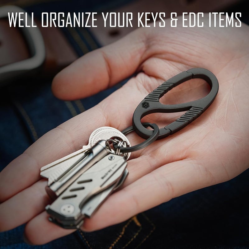 KeyUnity مشبك سلسلة مفاتيح من التيتانيوم KM08BK، حامل حلقات مفاتيح EDC ثنائي ��لبوابة سريع الفتح للرجال والنساء - Image 2